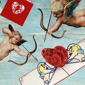 Tarjeta emergente LOVE STRUCK CUPIDS - Tarjeta de corazón 3D - Tema de amor - Tarjeta de aniversario hecha a mano - Tarjeta romántica de San Valentín - Flecha de Cupido - Tarjeta de amor