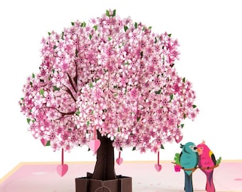 Love Birds in Cherry Tree Pop Up Card for Valentine, Sweetheart, Anniversary