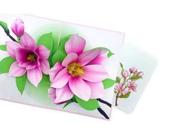 Sweet Magnolia Flowers- Hand Assembled Pop Up Card