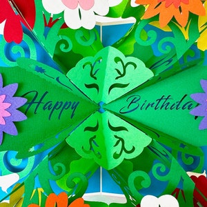 Cartão pop-up extravagante de buquê de aniversário - Poder para a flor - Flores de feliz aniversário - Cartão de aniversário floral 3D - Flores coloridas incríveis