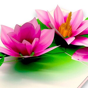 MAGNOLIA FLOWER - Ręcznie składana różowa karta pop-up z kwiatami, przyjaźń, zaręczyny, dzień matki, urodziny, parapetówka, specjalne okazje