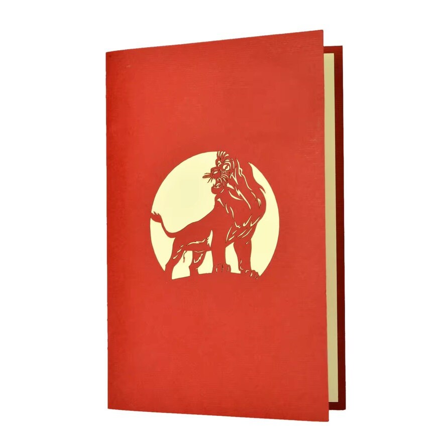 Biglietto Pop-up 3D Leone Pop Card Express - Compleanno Natura Animali, Con Busta, 120x170mm - 5