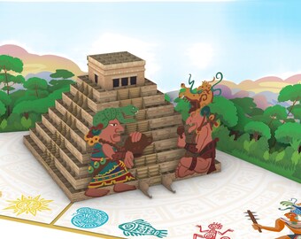 MAYAN GODS PopUp Card - Mexican Pyramid Card - Chichén Itzá - Mexican Archeology Card -  Ancient Mayan Mythology Gods - Mayan Mythology Card