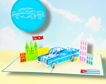 Cuban Classic Car Pop‑Up Card — Vibrant 3D Havana Scene