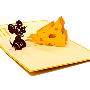 Tarjeta emergente MOUSE & CHEESE - Invitación a fiesta de cóctel - Tarjeta de comida 3D, restaurante, chef, anfitrión, cocinero, tarjeta de agradecimiento, ¡come, bebe y sé feliz!