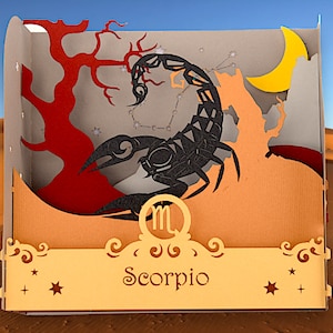 TARJETA DE CUMPLEAÑOS DE ESCORPIO - Tarjeta Diorama del Zodíaco - Tarjeta de Astrología - Tarjeta del Horóscopo Chino - (24 de Octubre al 22 de Noviembre) - Signo de Agua - Escorpios Famosos