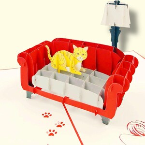 Carte pop-up GARFIELD le chat - chat orange sur le canapé - carte pour amoureux des chats - grincheux - chat pourri gâté -