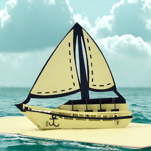 Cartão pop-up SAILBOAT - Cartão pop-up de barco - Cartão de marinheiro - Cartão oceano 3D - Cartão pop-up de capitão - Cartão de sonho náutico - Cartão de vela minimalista