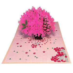 PINK JACARANDA BAUM Pop Up Karte - Happy Pink Floral Karte - Blühender Baum Karte - Baum Grußkarte - Handgefertigte PopUp Karte, 3D Pink Baum