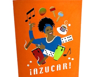 Cuban Celia Cruz, Salsa Pop Up Birthday Card