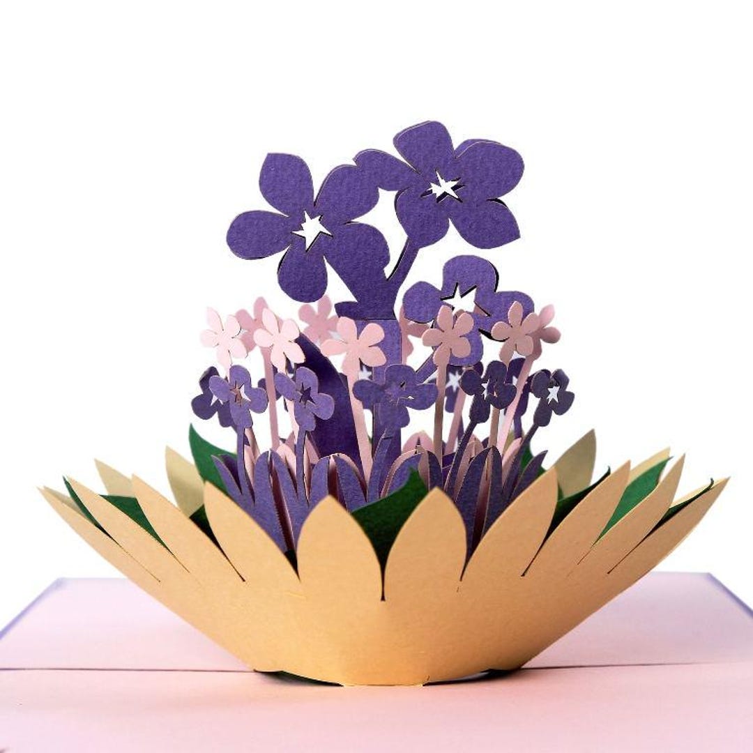 Violets Pop up Card – 3D Purple Flower Bouquet, Spring Floral Greeting ...