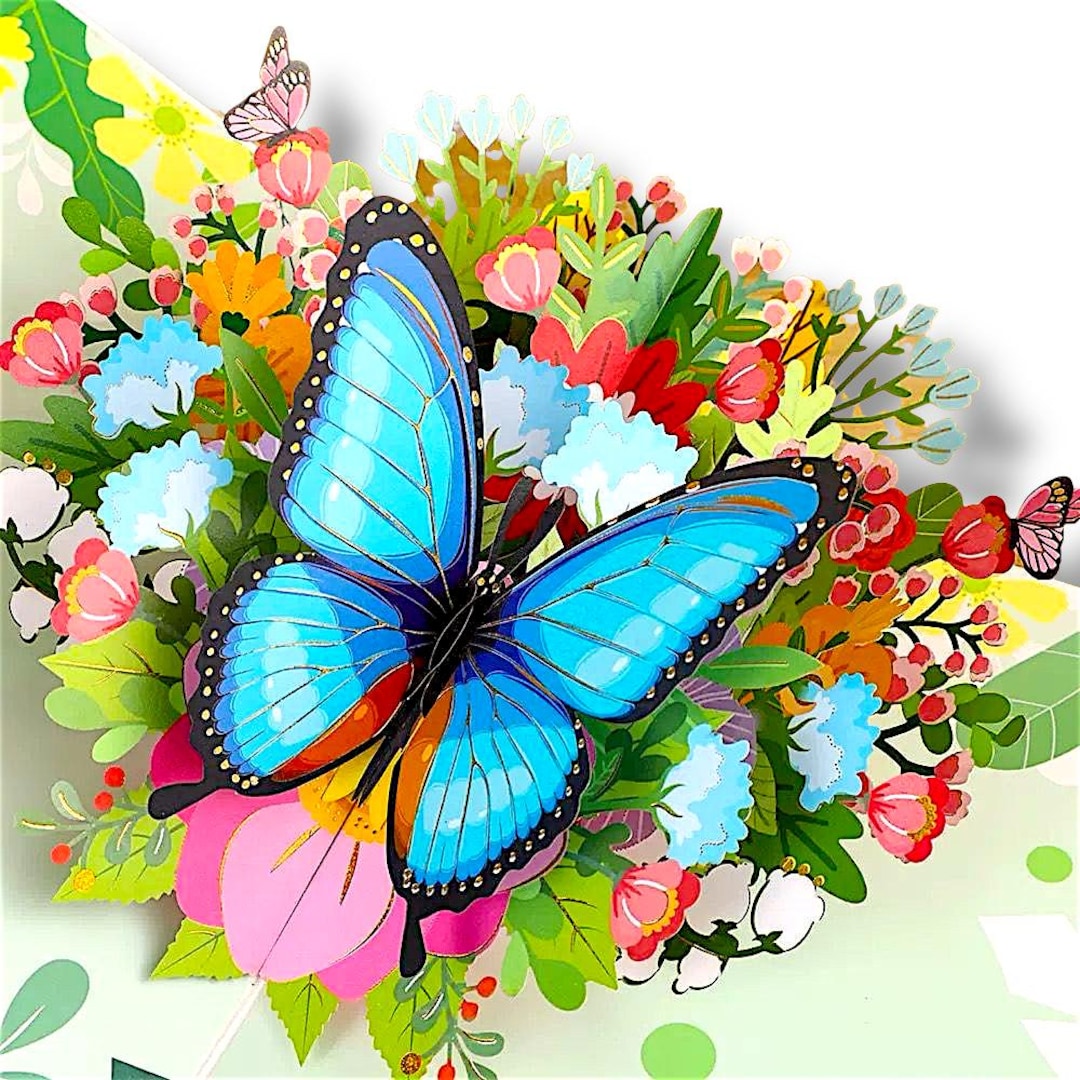 Blue Morpho Butterfly Pop up Card: Floral Gift for All Occasions - Etsy