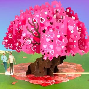 M + M LOVE Pop Up Karte - Romantische Schwule Liebhaber - Happy Valentinees Gay - LGBTQ PRIDE - Hochzeitseinladung Männer - Männerpaar unter dem Herzbaum