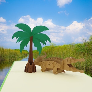 ALLIGATOR und PALM TREE Pop Up Karte - Bis später, Alligator, Krokodil, Willkommen in Florida - 3D Krokodil Karte - Everglades