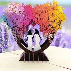 LIEFDE is LIEFDE pop-upkaart - twee vrouwen lesbische bruiloft - 3D Pride LGBTQ Valentine - vrijgezellenfeesten - homohuwelijk - kaart mevrouw + mevrouw 2 bruiden - eeuwigheid