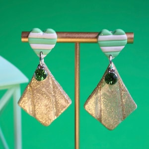 Gold Glitter and Green Earrings