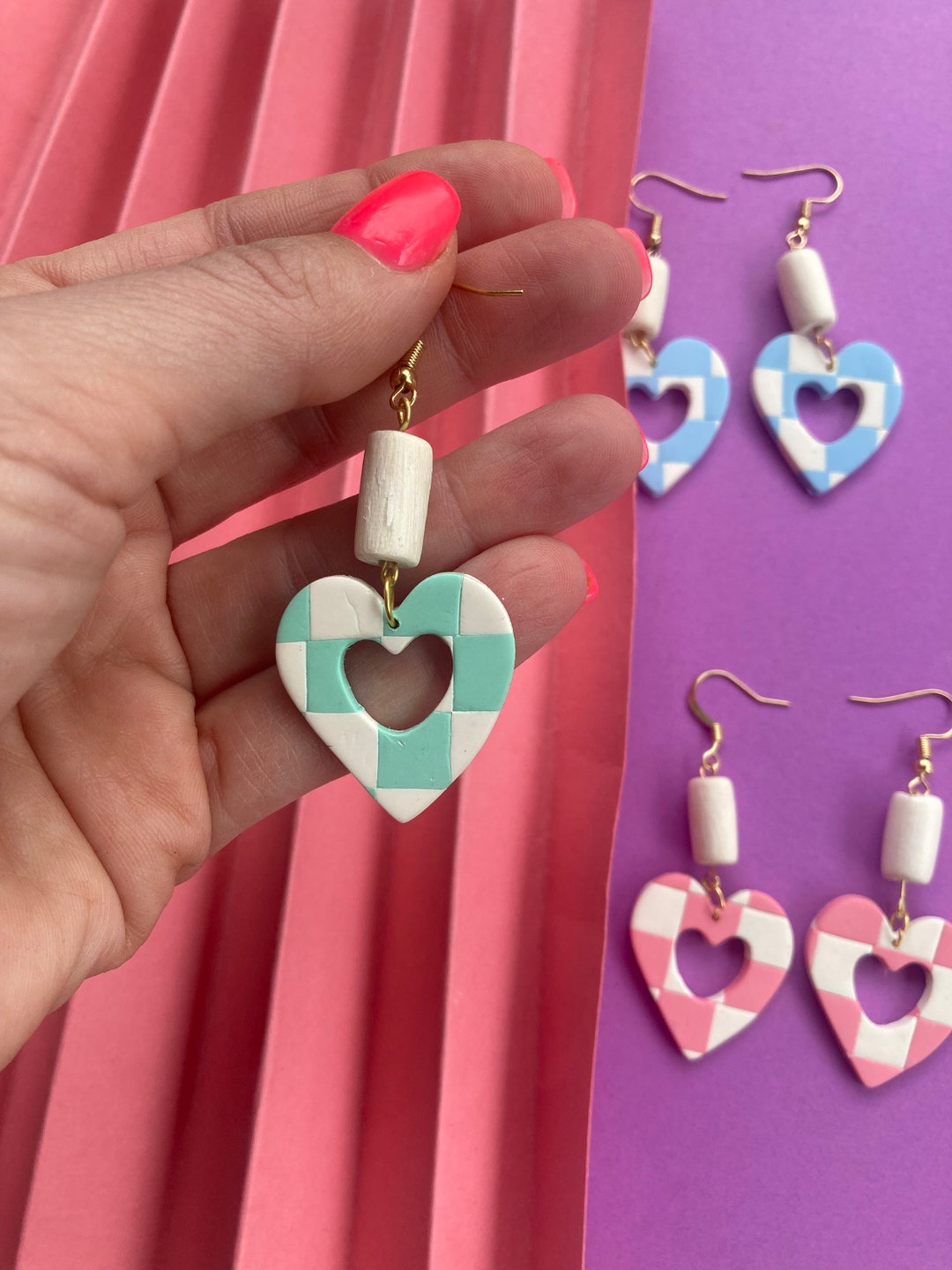 Pastel Heart Earrings 4 Colors Etsy