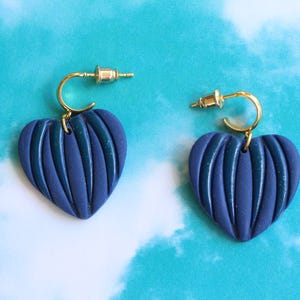 Navy Polymer Clay Heart Earrings