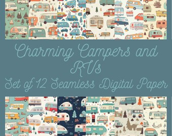 Travel Trailers Digital Paper Seamless Patterns RV Camper - Etsy