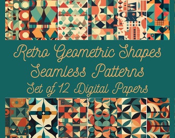 Set of 12 Retro Geometric Shape Seamless Pattern Digital Papers