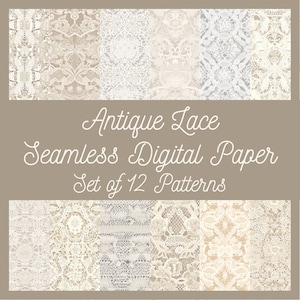 Antique Lace Digital Paper Set - 12 Seamless Patterns for Crafts and Designs