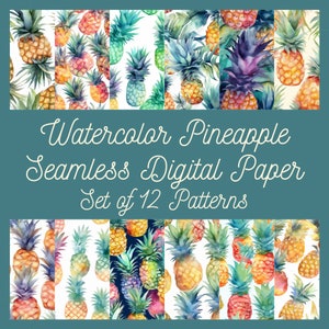 Watercolor Pineapple Seamless Digital Paper - Set of 12