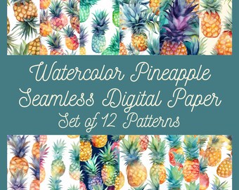 Aquarel Ananas Naadloos Digitaal Papier - Set van 12