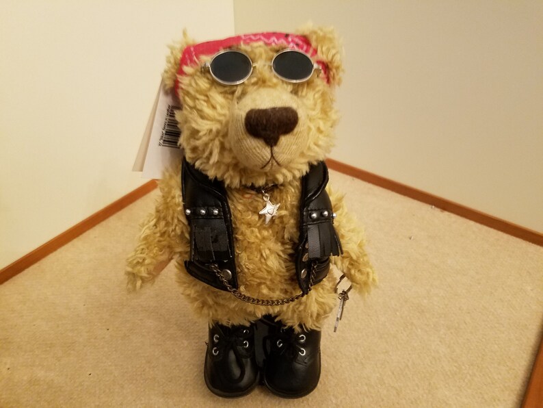 A Rare 10 Biker Bear with Real Leather Boots and Jacket.