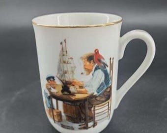 Norman Rockwell Mug For A Good Boy Porcelain Gold Trim Sail Boat | eBay