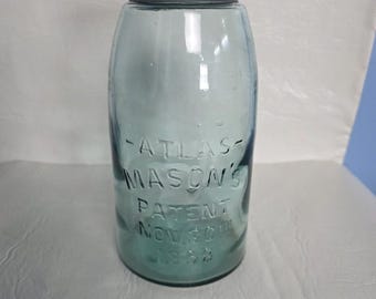 Green Half Gallon Atlas Mason Jar Nov. 30th 1858 W/zinc Lid