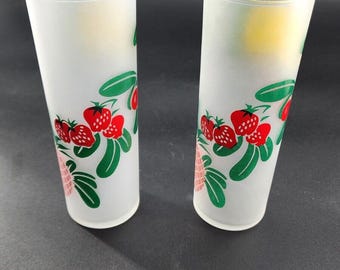 2  Vtg Federal Frosted Fruit Tom Collins Glasses Mid Century Barware.