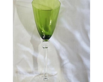 Handblown Kale Green With Clear Stem Wine Glass Goblet