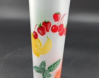 Mid Century Modern Vintage Federal Frosted Fruit Tom Collins Highball Glass