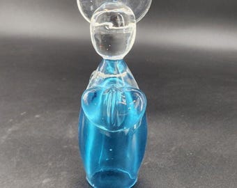 Handblown Heavy Blue Clear Glass Angel Hollow Inside