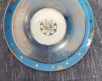 Vintage Lefton Handpainted Saucer Teal Blue And Gold 546 Replacement