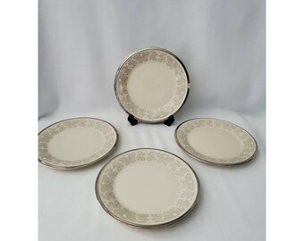 Lenox China SNOW LILY Plates Bread & Butter Set Of 4. Platinum Trim