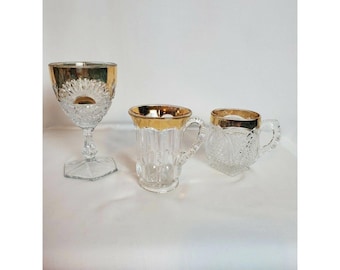 Us Glass Gold Trimmed New Hamshire Set Of 3 Glasses Coffee Cups Wine Glass