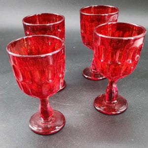 4-Vintage Fenton Red Ruby  Thumbprint Wine Goblet 5 1/2&quot; Tall 6 Oz