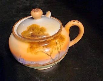 Vintage Noritake Handpainted Jam/ Condiment Jar Dish w/Original Spoon