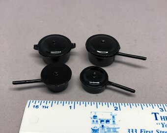 Black set pots and pans for dollhouses