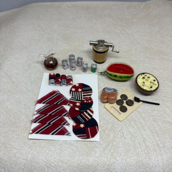 4th of July miniature picnic set in 1/12th scale