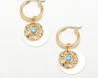 Hoop earrings with blue turquoise stone