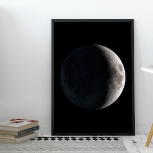 Waxing Crescent Moon Phase Poster, Moon Cycle Wall Design, La Luna Printable, Loft Decor, Astrology Galaxy Print Lunar Eclipse Download File