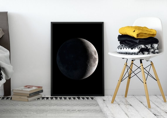Waxing Crescent Moon Phase Poster, Moon Cycle Wall Design, La Luna Printable, Loft Decor, Astrology Galaxy Print Lunar Eclipse Download File