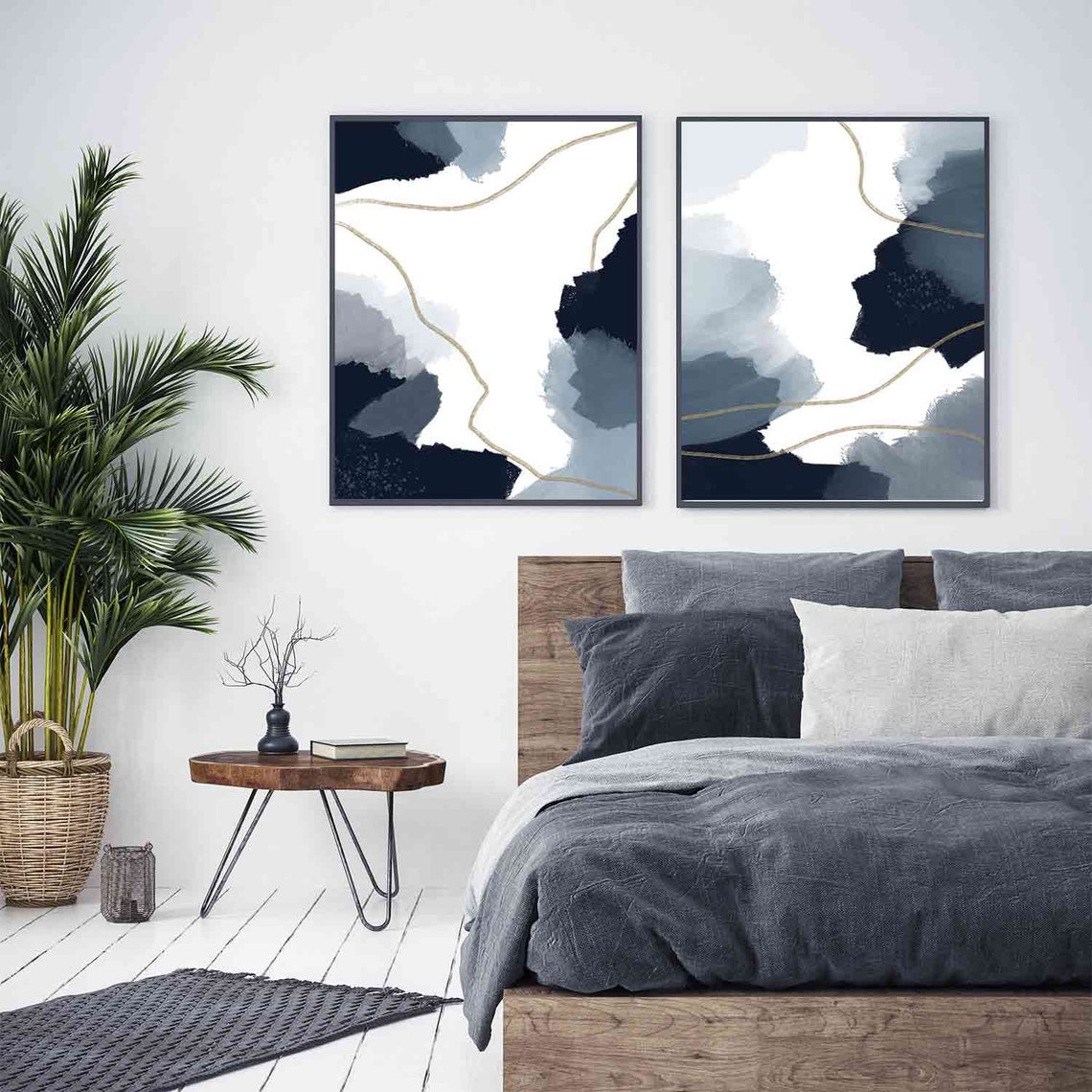 Set of 2 Blue Abstract Art Instant Downloads Printable Wall | Etsy