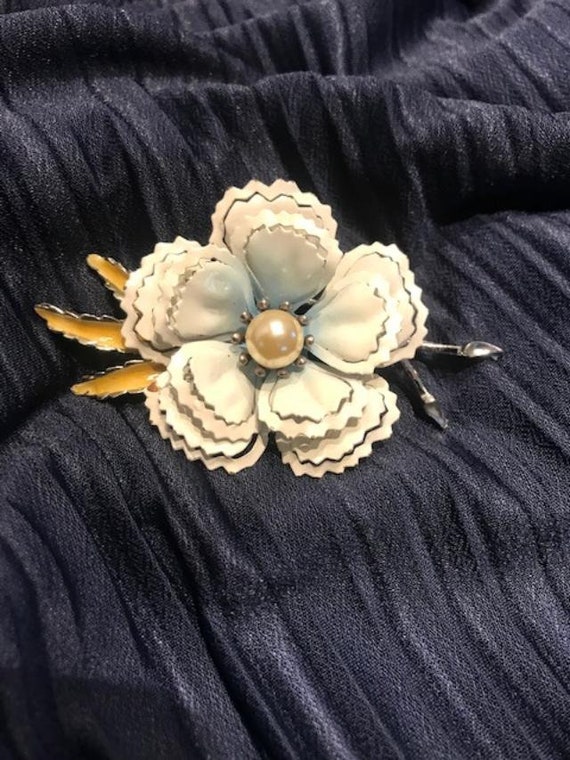 Coro white floral brooch