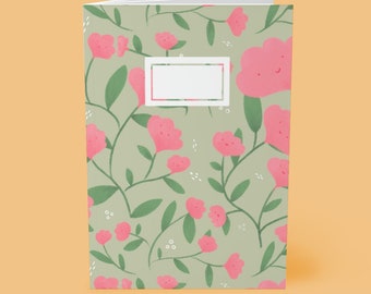 Happy flowers notebook // cute floral facial expressions softcover lined journal
