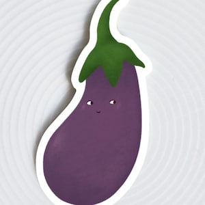 Pegatina de vinilo impermeable para portátil o botella de agua, con forma de berenjena y verduras de aspecto agresivo.