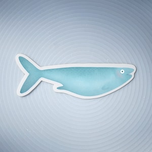 Autocollant mignon sardine / soutien aux petites entreprises / décalcomanie d'extérieur en vinyle pour ordinateur portable, bouteille d'eau, coque de téléphone