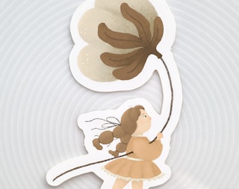 Cotton flower girl sticker / waterproof vinyl outdoor laptop water bottle cottagecore sticker